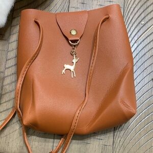 Chic Tan Mini Bucket Bag with Deer Charm